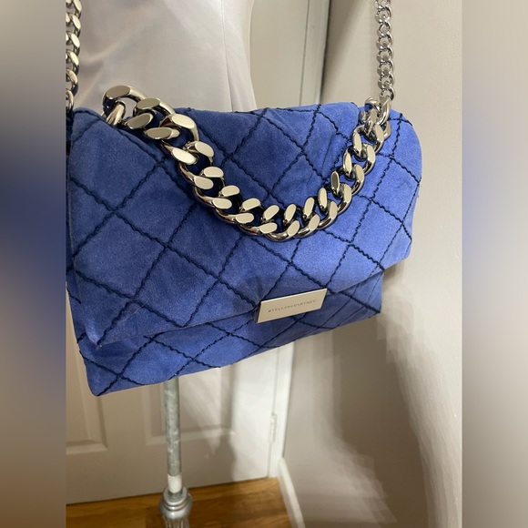 STELLA MCCARTNEY Blue Denim Color BECKETT Chain Shoulder Bag in faux Suede - Picture 6 of 13